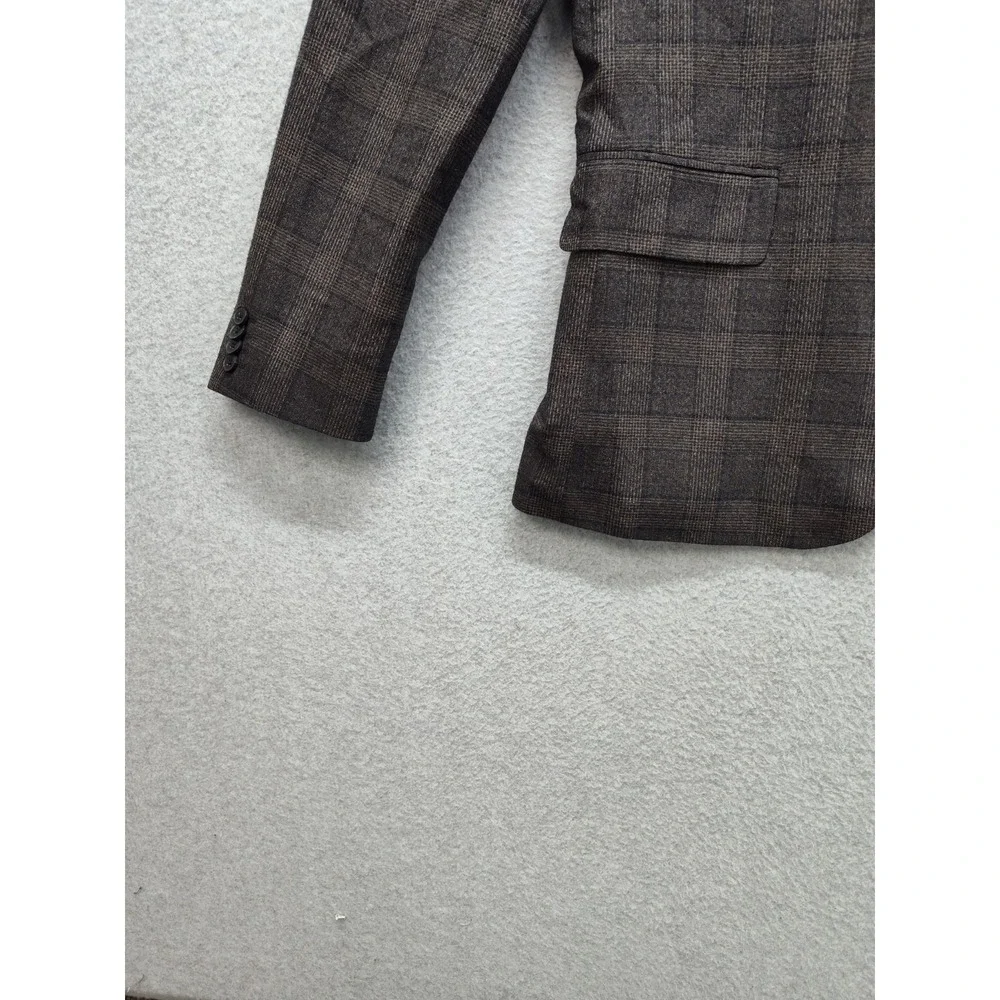 Express Men Blazer Jacket 42L Blue Brown Plaid Two Button‎ Formal Business Slim